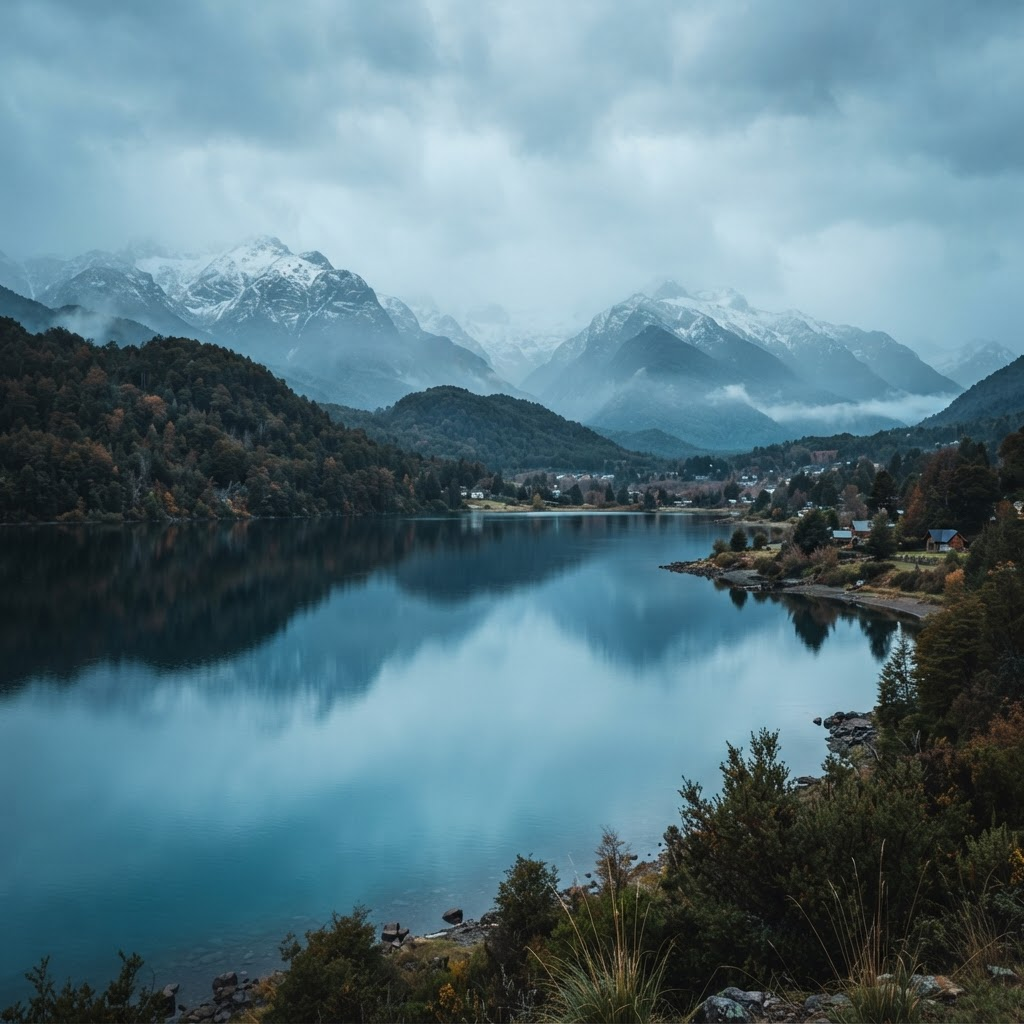 Vista del lago Lácar y los Andes en San Martín de los Andes, Patagonia